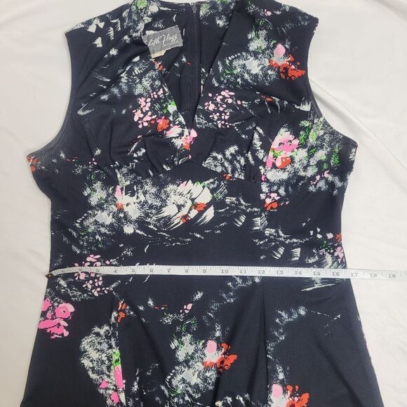 VINTAGE‎ 60s/70s dress black floral sleeveless midi  M - Picture 11 of 13